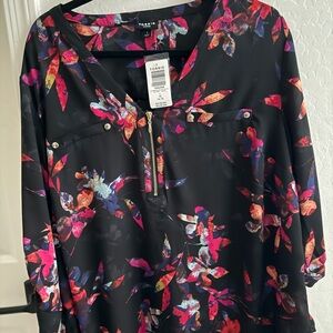 Torrid Black Top with Vibrant Floral Design